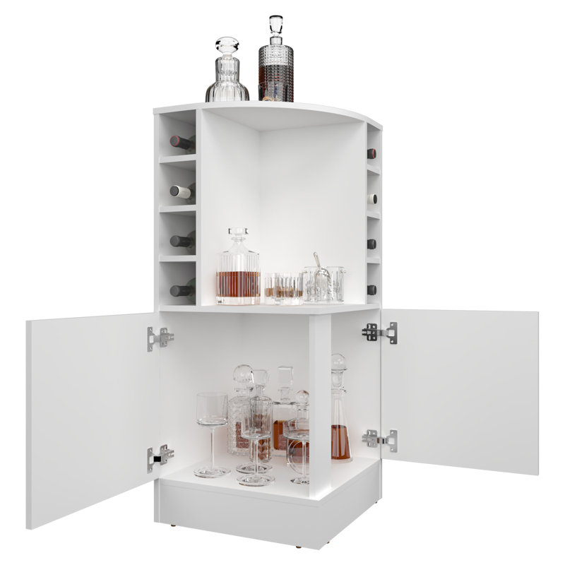 Armoire de rangement de salon moderne blanc - coin de 43 po de hauteur avec 8 bouteilles de vin, Blanc
