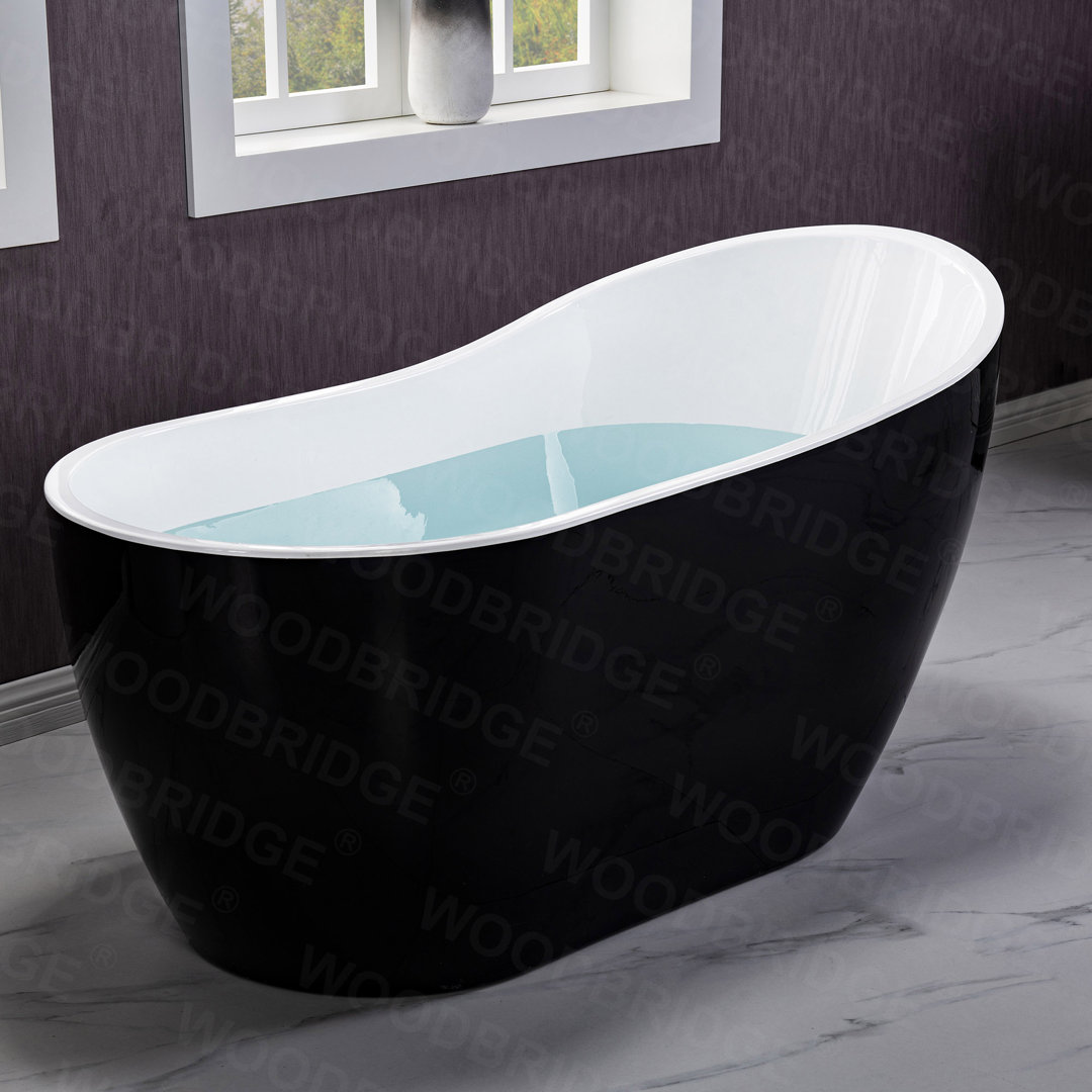 54" x 28" Freestanding Soaking Acrylic Single Slipper Bathtub with Reversible Drain WoodBridge 