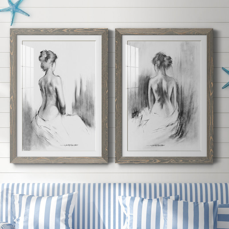 «Soft Silhouette I», ensemble de 2 reproductions d'art, H 20 po x l 17 po, Impression encadrée avec passe-partout, Gris