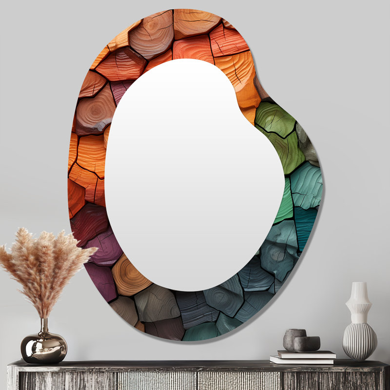 Demello Orange bark tree collage - Tree Unique Shape Unique Wall Mirror Decor, Orange Asymmetrical Large Mirror, Printed Metal Art