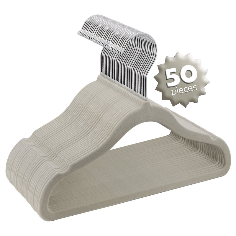Cintre 50 pièces pour enfants en velours antidérapant avec épaules crantées, design mince, gris, Gris