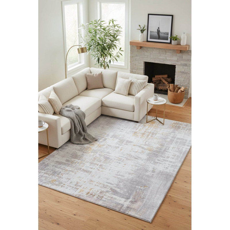 Tapis décoratif rayé gris et beige, Tapis de couloir 2 pi 6 po x 7 pi 7 po