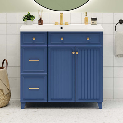 36-inch Bathroom Vanity, Transitional Style Bathroom Cabinet with Resin Sink,Green Single Bathroom Cabinet,with 2 Drawers and 1 Adjustable Storage Shelf,2 Soft-close Doors