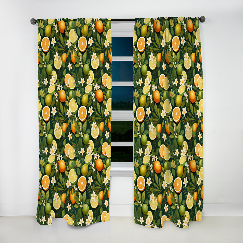 Citron zeste tropical motif IV - Rideau floral - Rideau floral obscurcissant - 1 panneaux, L 52 po x L 108 po