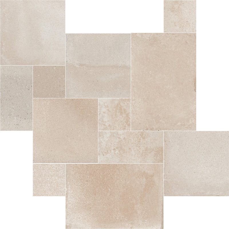 Manor 4-piece Modular Pattern Porcelain Tile, Beige/Cream/Gray/Brown