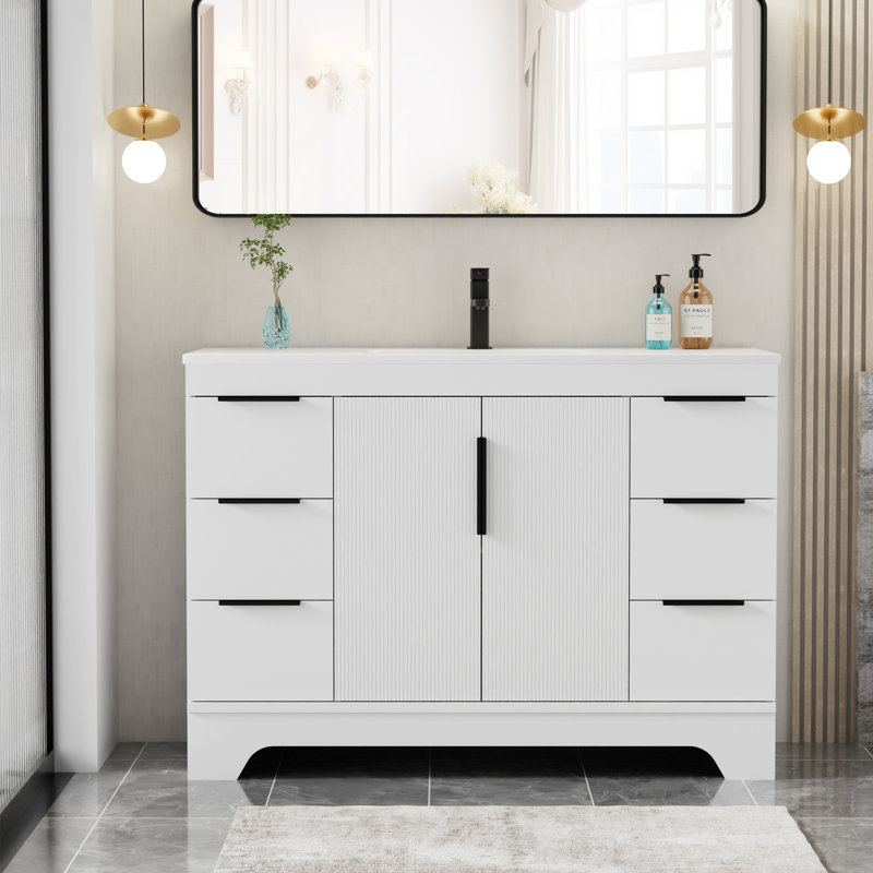 48" Single Bathroom Vanity Set With Resin Sink Top, Faucet, Assembly Required, White