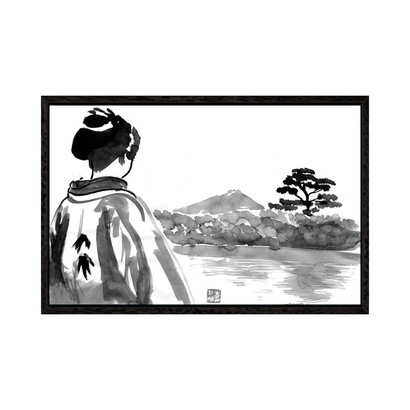 The Geisha Is Watching by Péchane - Print on Canvas, 66.04 cm H x 45.72 cm W, Black Framed