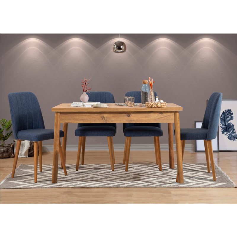 Cleary 4 - Person Dining Set, Brown, Brown, Navy Blue