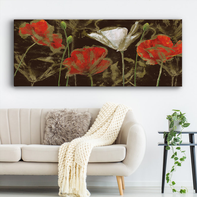 Coquelicot doré sur toile, H 8 po x l 20 po x P 1,5 po