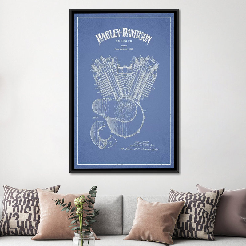 « harley-davidson motocyclettes engine », impression sur toile, H 26 po x l 18 po x P 1,5 po, Toile avec cadre noir