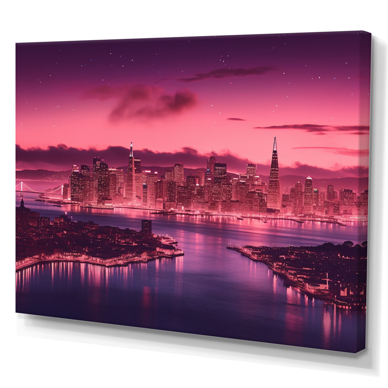 «San Francisco Skyline And Bay Bridge V», reproduction d'art sur toile, H 16 po x l 32 po, Toile tendue