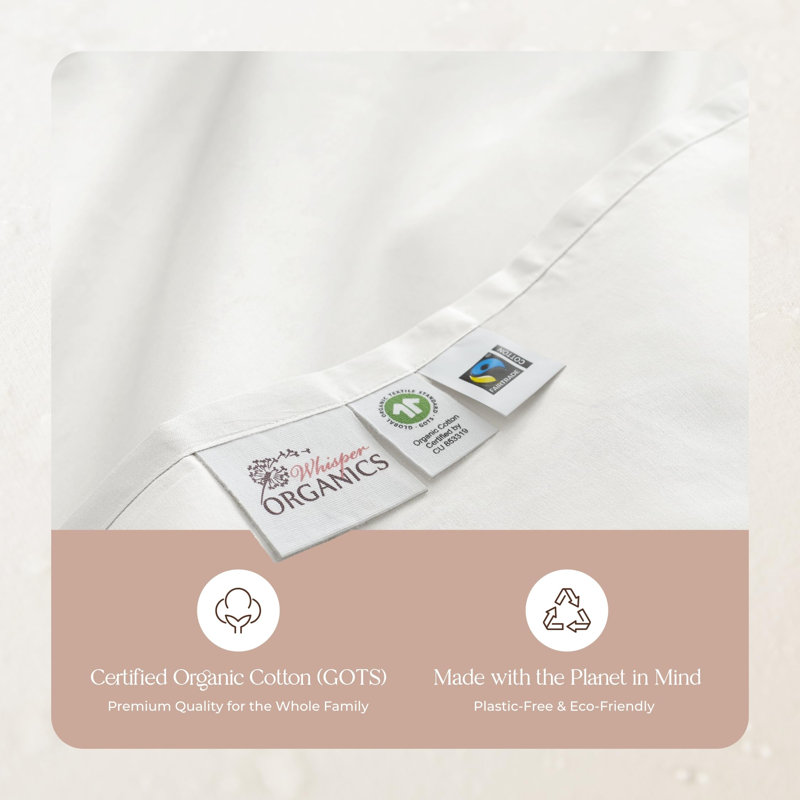 Whisper Organic Certified Organic Sheet Only - 100% Organic Cotton Sheets With Luxurious Soft And Breathable 300 Thread Count Sateen Weave Finish - Gots & Fairtrade Certified (California King, White)