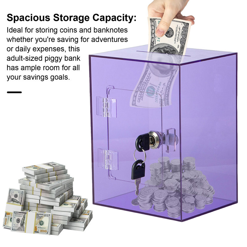 Clear Acrylic Piggy Bank with Key Kids Adults Money Saving Box Large Capacity Openable Transparent