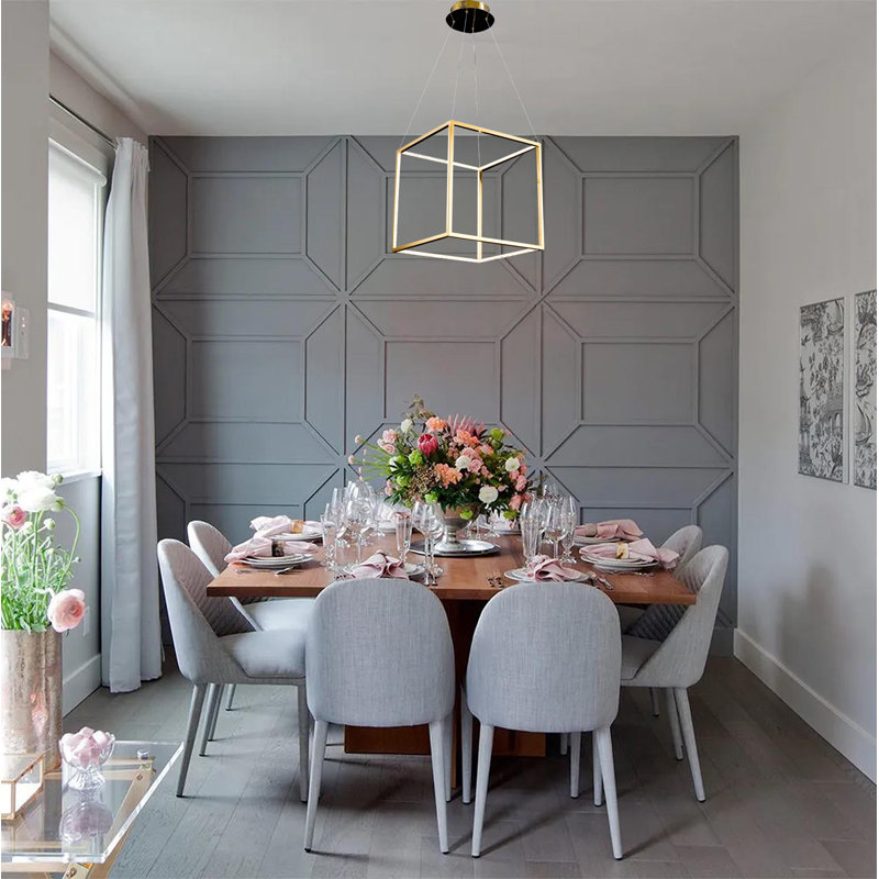 Lustre carré 12 lumières DEL en acier inoxydable doré , H 17 po x l 17 po x P 17 po