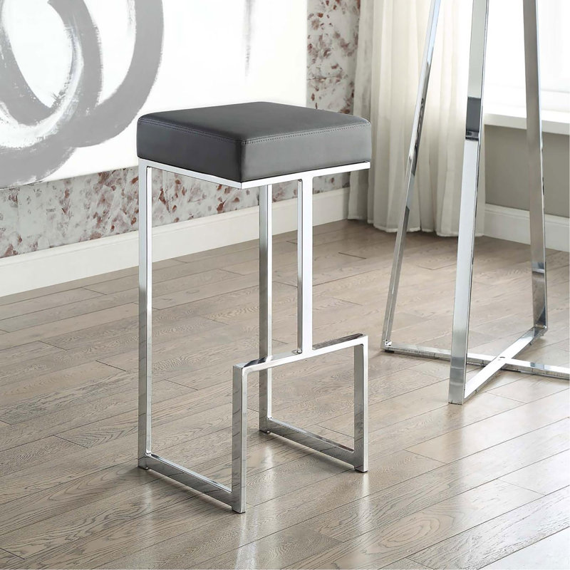 Tabouret carré rembourré Ehrlich, Noir, Tabouret de bar (siège d'une hauteur de 31 po)