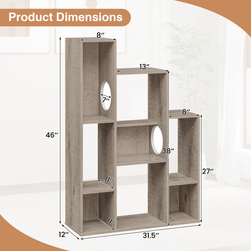 Étagère à chat autoportante de 80 cm (31,5 po) avec 8 compartiments de rangement et 2 trous, grise, Grey