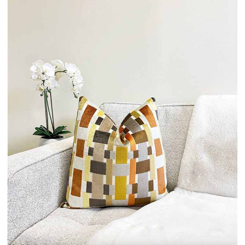 Housse de coussin en velours Ava, Géométrique brun clair, H 20 po x l 20 po
