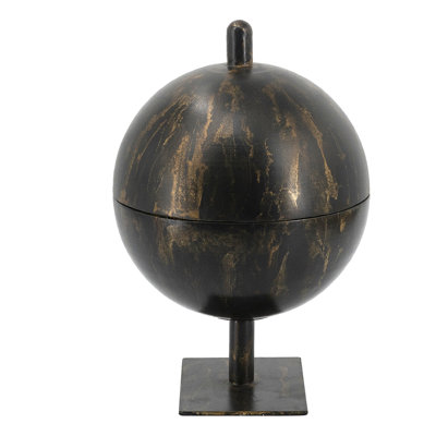 10X10X14.5" Black And Gold Iron Orb Sculpture With Hidden Tray
