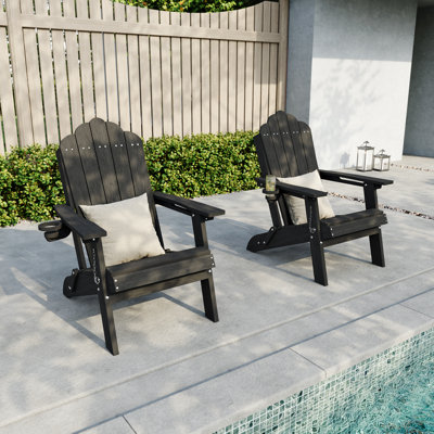  Ergonomic Folding Adirondack Chair with Cup Holder, All-Weather Patio Adirondack Chair for Outdoor, Easy Assembly