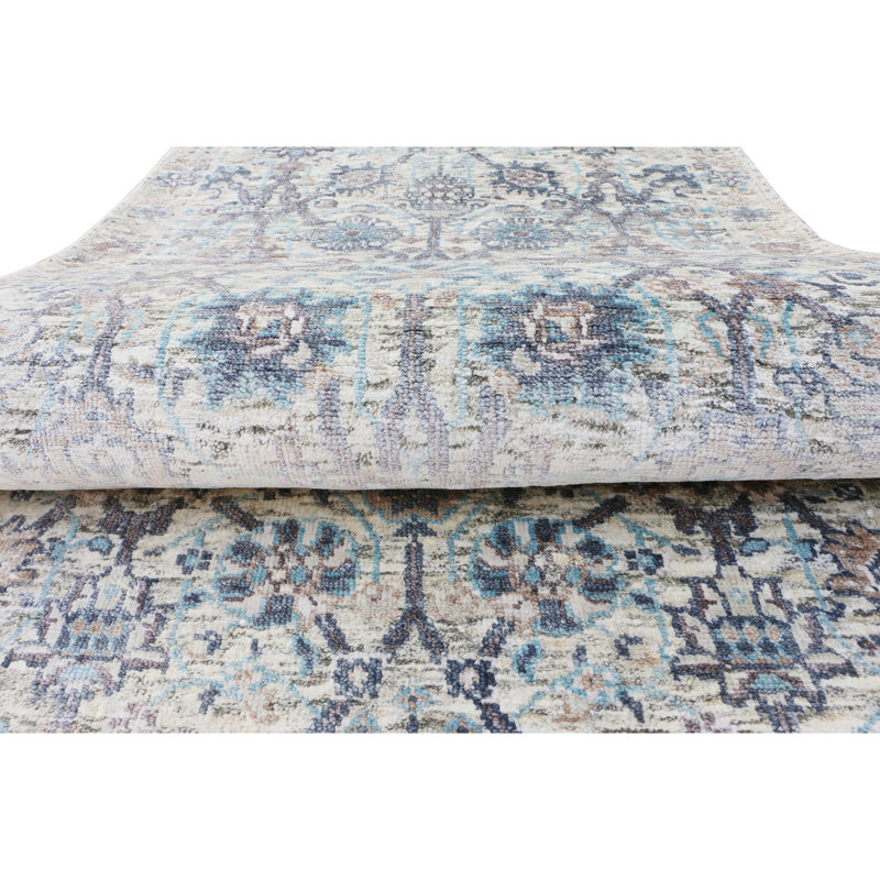 Hand Knotted Oriental Area Rug in Beige/Blue/Gray, Runner 2'6" x 22'