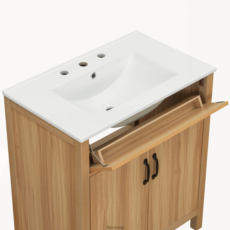 Meuble-lavabo de 30 po en bois avec cadre en bois massif, 2 portes à fermeture douce, 1 tiroir rabattable et tablette réglable