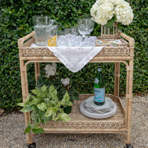 Round Rattan Bar Cart in Natural by Wild Sage "Daza" Bohemian  Rolling Shelf