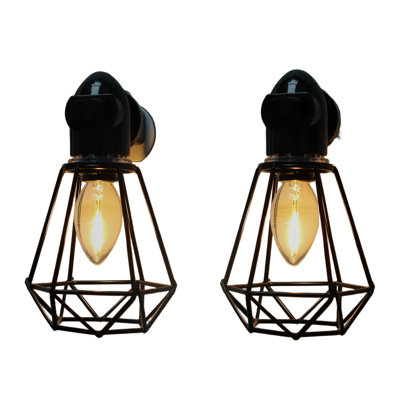 Industrial Plug In Night Light With On Off Switch,Farmhouse LED Night Lights Plug Into Wall Socket,Nightlight With Vintage Lamp Shade(Black/2-Pack)
