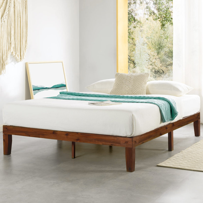 Solid Wood Platform Espresso Bed With Wooden Slats No Box Spring Needed Easy Assembly 12 Inch, Queen