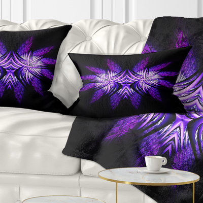 Mauve vif en fleur fractale noire - Coussin décoratif imprimé abstrait