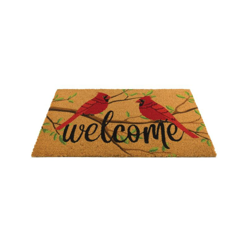 30x18 Natural Coir Fiber and PVC Non Slip Outdoor Doormat with Weather Resistant Textured Surface and Heavy Duty Backing - Cardinals