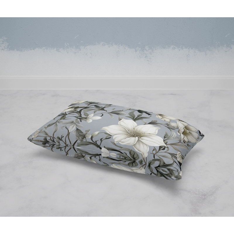 Petal Perfection  Rectangular Throw Pillow, Blue/Silver