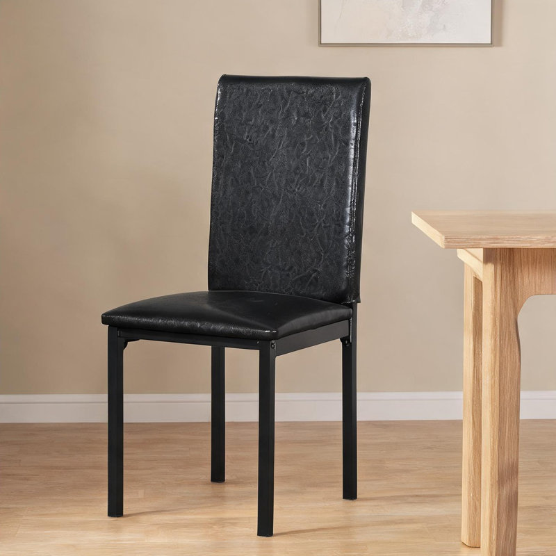 Chaises de salle à manger avec cadre en métal noir de jais et revêtement brun, ensemble de 4 sièges de cuisine robustes et modernes