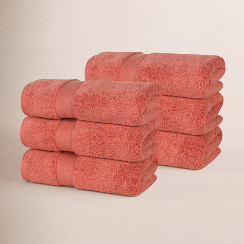 Cortright Zero Twist Cotton Solid Chevron Dobby Border Super Soft Absorbent Hand Towel, Brick