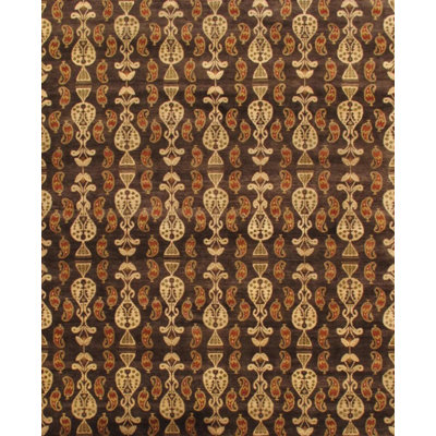Tapis brun en laine / coton fait à la main Hickerson Paisley