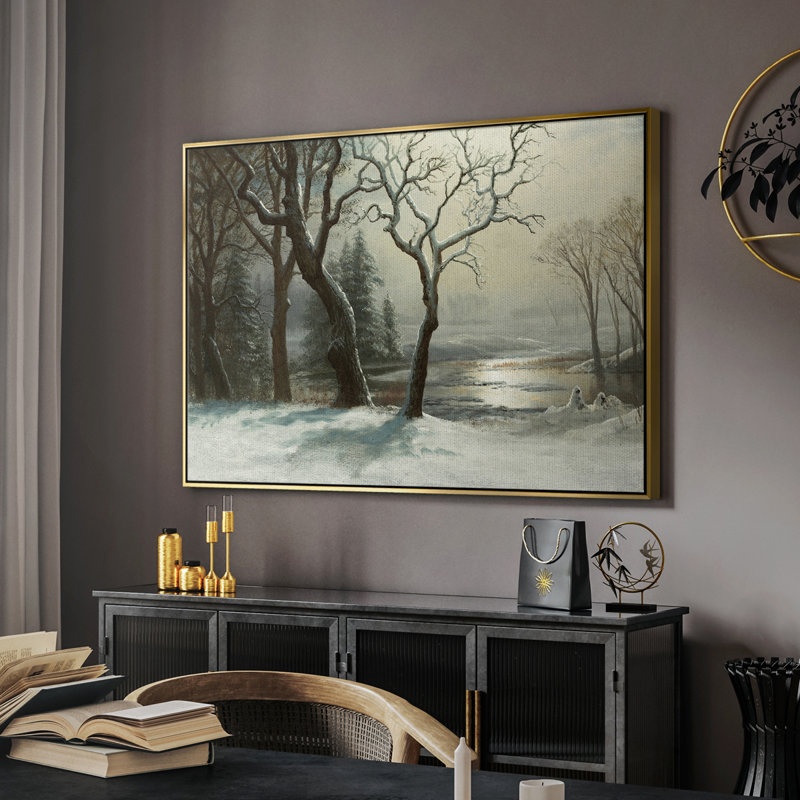 Paysage rétro - Mix, Toile avec cadre flottant noir, H 25 po x l 37 po x P 2 po