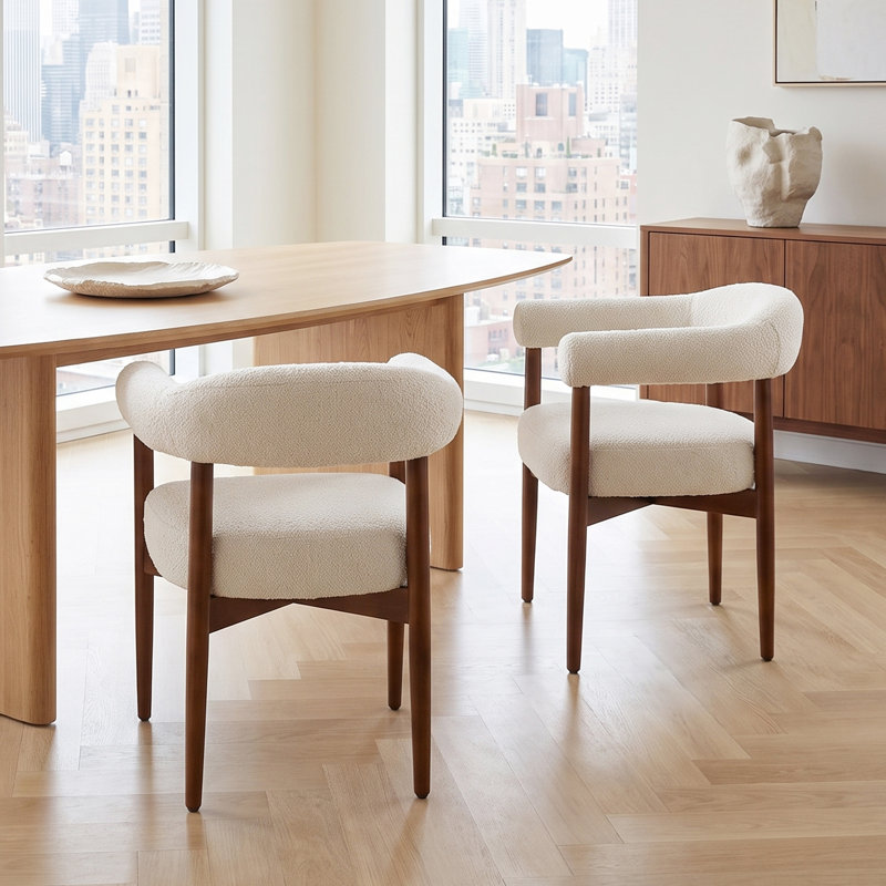 Upholstered Dining Chair Barrel Armchair With Wood Frame Side Chair