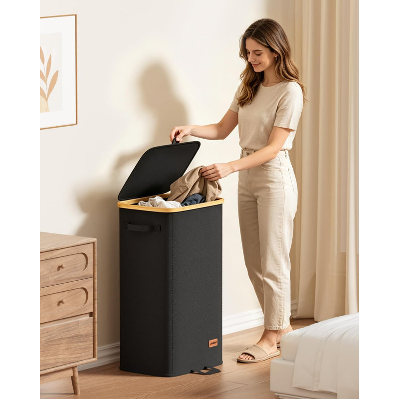 Panier à linge 100L avec couvercle, grand panier à linge sale, noir, Black