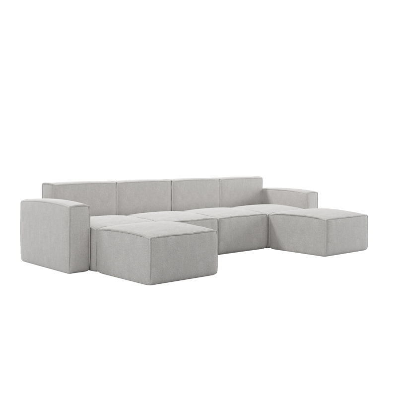 Canapé modulaire contemporain avec 2 repose-pieds Bridgetown, Polyester crème