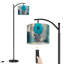 Lampe sur pied à arc avec abat-jour réglable Fleurs abstraites bleu sarcelle Fleur rustique sarcelle Lampe sur pied grise
