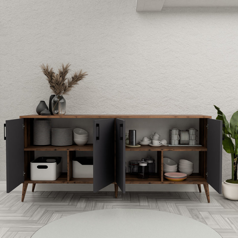 Mezza Unfinished Entertainment Centre with Fireplace Included, Walnut/Anthracite