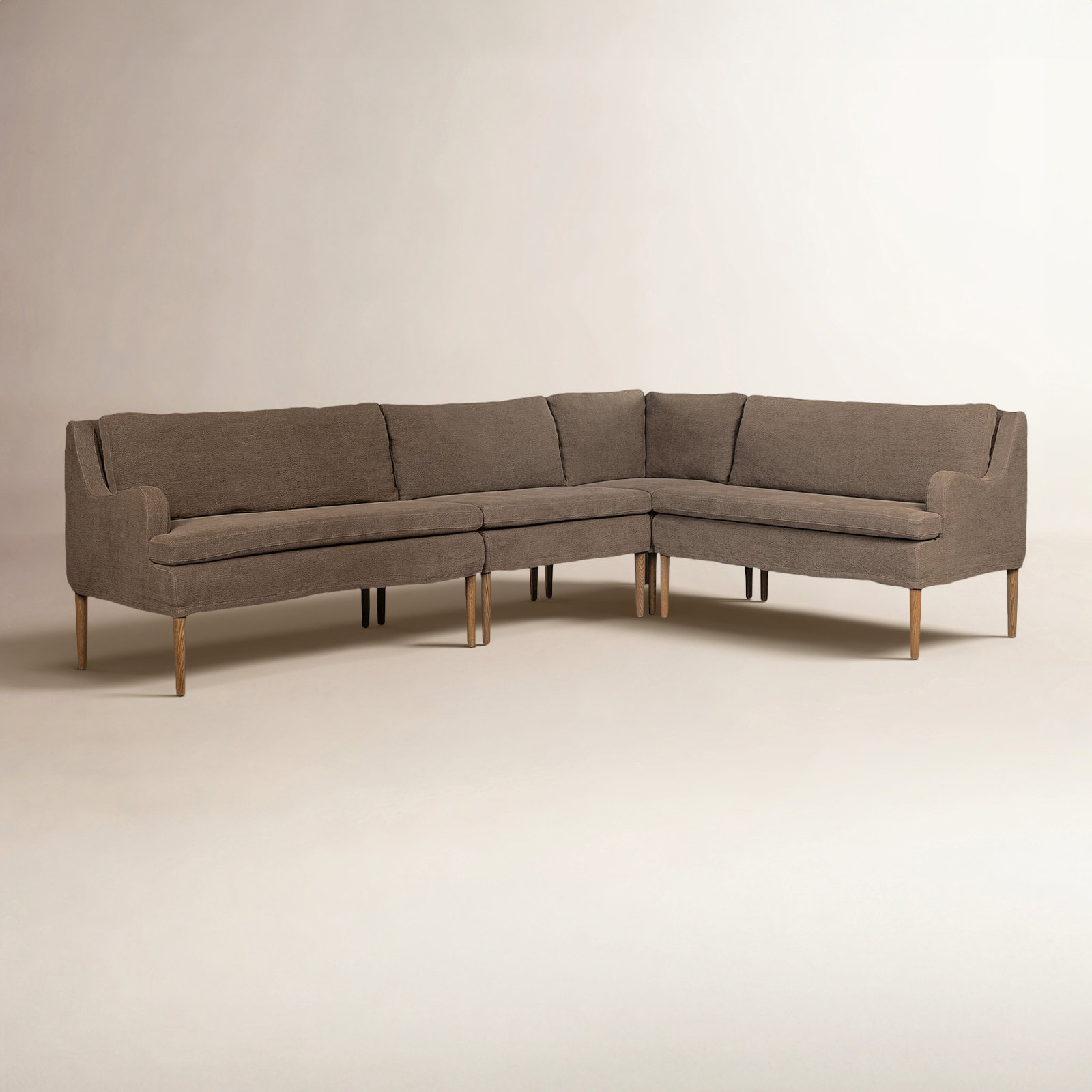 Aurelia Dining Banquette, Broadway Coffee Linen, Right Hand Facing, 34.5" H x 99" W x 76" D