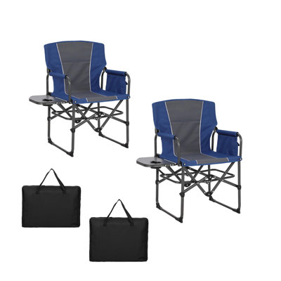 2 sièges de direction de camping surdimensionnés 2 PCS, chaises de jardin pliantes portatives pour adultes robustes avec table d'appoint, chaise de camping pliable extérieure avec poche pour la plage, la pêche, le pique-nique, le camp pliable extérieur C