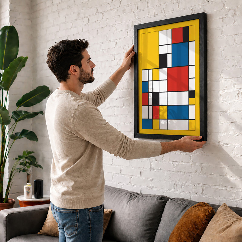 Chromatic Grid Geometric - Print, A2 - 59.4 x 42.0 cm, Black