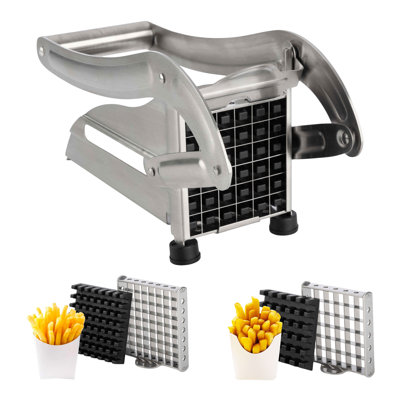 French Fry Cutter - Potato Cutter With Two Blades For Steak And Shoestring Cuts - Stainless Steel Potato Slicer With Non-Slip Suction Cups - Cooking Gadgets By Classic Cuisine