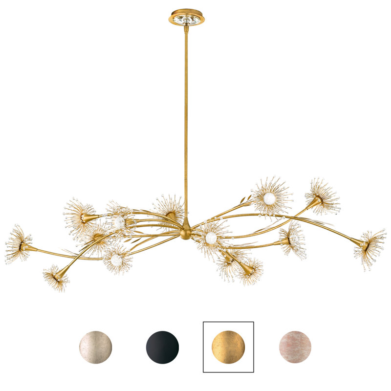 Coquette 14 Light Crystal LED Linear Pendant, Antique Silver