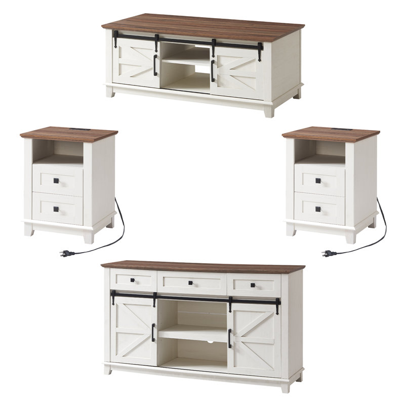 Chimira 4 Piece Living Room Table Set, Brown, White