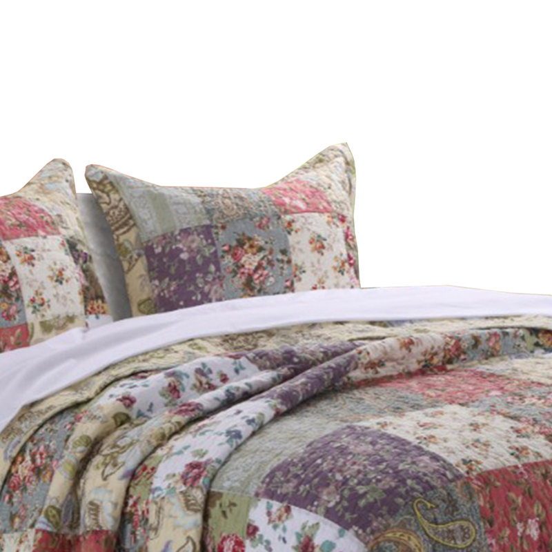 Full Size Multicolor Cotton Jacobean Print Bedspread Set