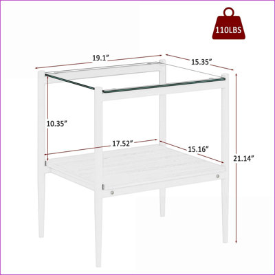 Ensemble de 2 tables basses de salon en verre trempé, facile à nettoyer, tablette en panneau de fibres à densité moyenne, capacité de 110 lb