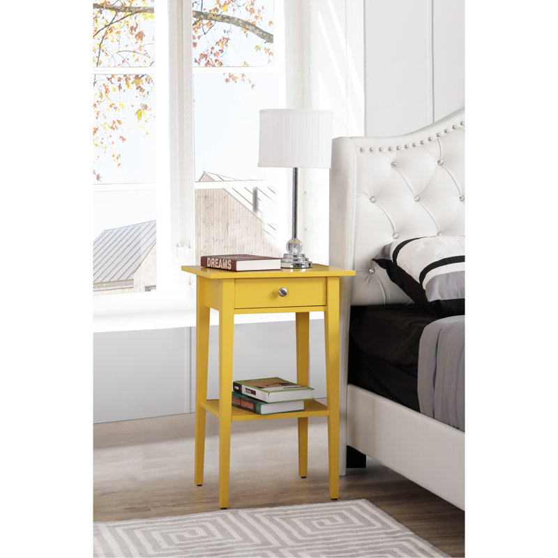 Yellow Particle Board Modern Nightstand with Drawer and Shelf