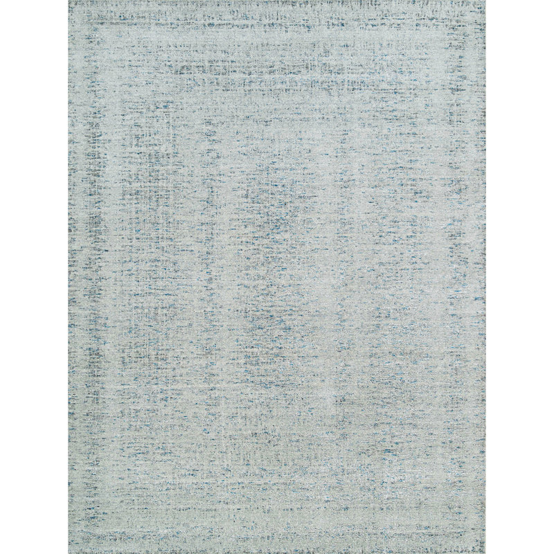 Tapis rectangulaire en laine / viscose noué à la main bleu / gris, Rectangle 10 pi x 14 pi